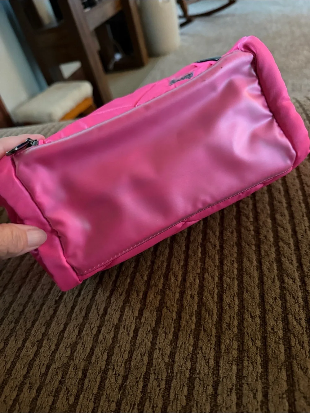 lug Bright Pink Quilted Cosmetic Multiple Zippers